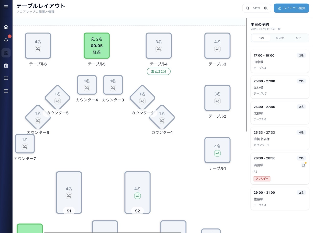 卓レイアウトと連携した台帳